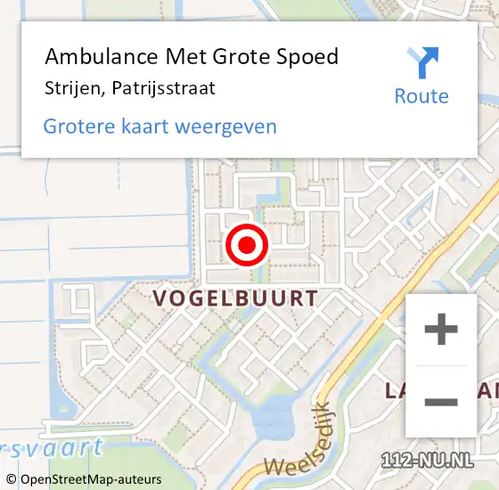 Locatie op kaart van de 112 melding: Ambulance Met Grote Spoed Naar Strijen, Patrijsstraat op 28 oktober 2019 20:35
