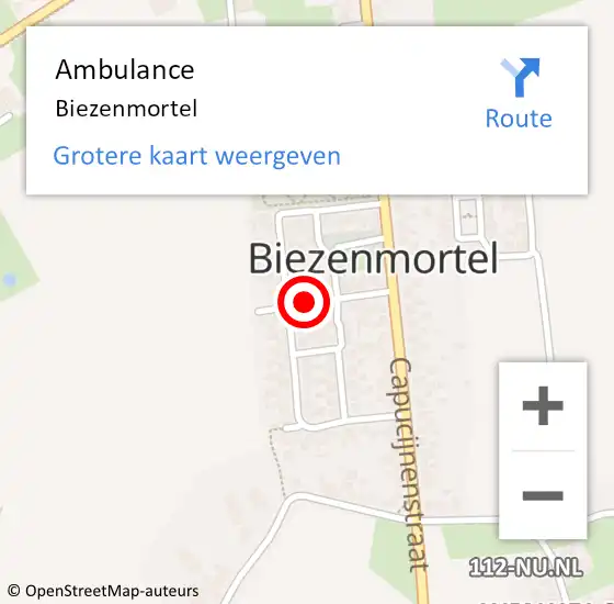 Locatie op kaart van de 112 melding: Ambulance Biezenmortel op 28 oktober 2019 21:17