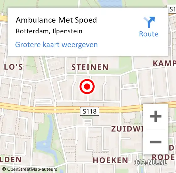 Locatie op kaart van de 112 melding: Ambulance Met Spoed Naar Rotterdam, Ilpenstein op 29 oktober 2019 04:53