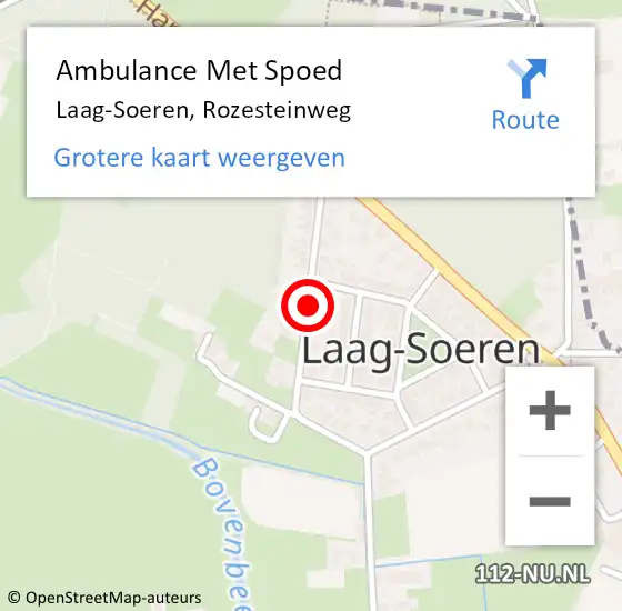 Locatie op kaart van de 112 melding: Ambulance Met Spoed Naar Laag-Soeren, Rozesteinweg op 29 oktober 2019 10:44