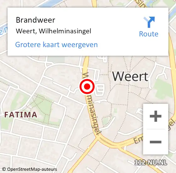 Locatie op kaart van de 112 melding: Brandweer Weert, Wilhelminasingel op 29 oktober 2019 11:30