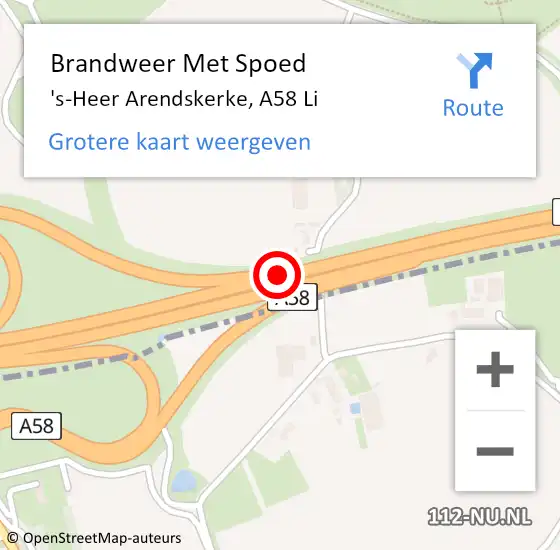 Locatie op kaart van de 112 melding: Brandweer Met Spoed Naar 's-Heer Arendskerke, A58 Li op 29 oktober 2019 14:33