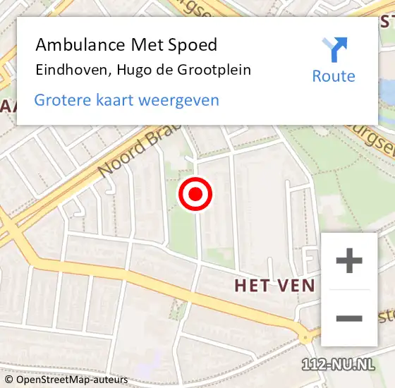 Locatie op kaart van de 112 melding: Ambulance Met Spoed Naar Eindhoven, Hugo de Grootplein op 29 oktober 2019 18:27