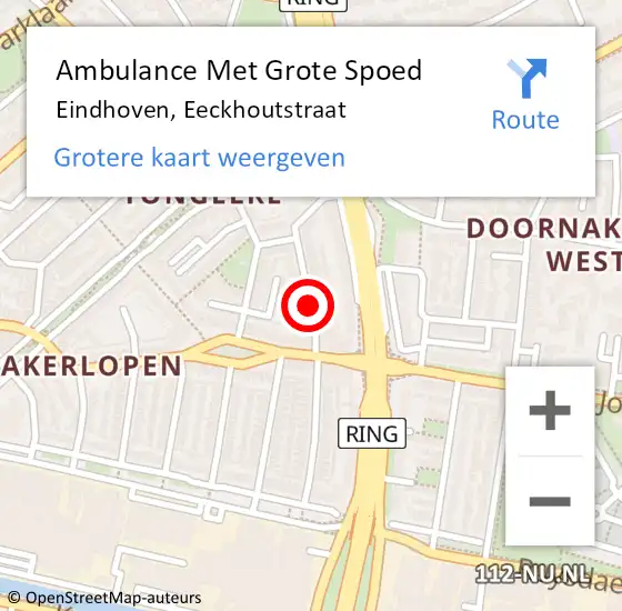 Locatie op kaart van de 112 melding: Ambulance Met Grote Spoed Naar Eindhoven, Eeckhoutstraat op 29 oktober 2019 20:21