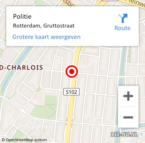 Locatie op kaart van de 112 melding: Politie Rotterdam, Gruttostraat op 29 oktober 2019 21:20