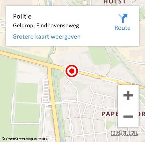 Locatie op kaart van de 112 melding: Politie Geldrop, Eindhovenseweg op 30 oktober 2019 07:58