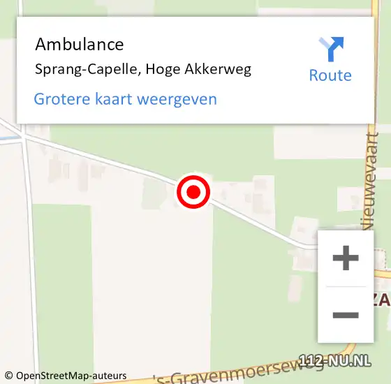 Locatie op kaart van de 112 melding: Ambulance Sprang-Capelle, Hoge Akkerweg op 30 oktober 2019 13:19