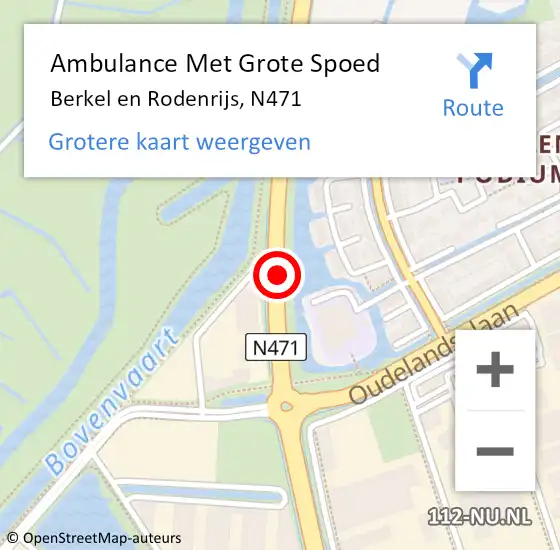 Locatie op kaart van de 112 melding: Ambulance Met Grote Spoed Naar Berkel en Rodenrijs, N471 op 30 oktober 2019 15:02