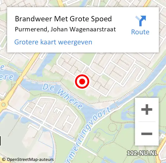 Locatie op kaart van de 112 melding: Brandweer Met Grote Spoed Naar Purmerend, Johan Wagenaarstraat op 30 oktober 2019 18:27