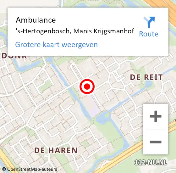 Locatie op kaart van de 112 melding: Ambulance 's-Hertogenbosch, Manis Krijgsmanhof op 30 oktober 2019 18:40