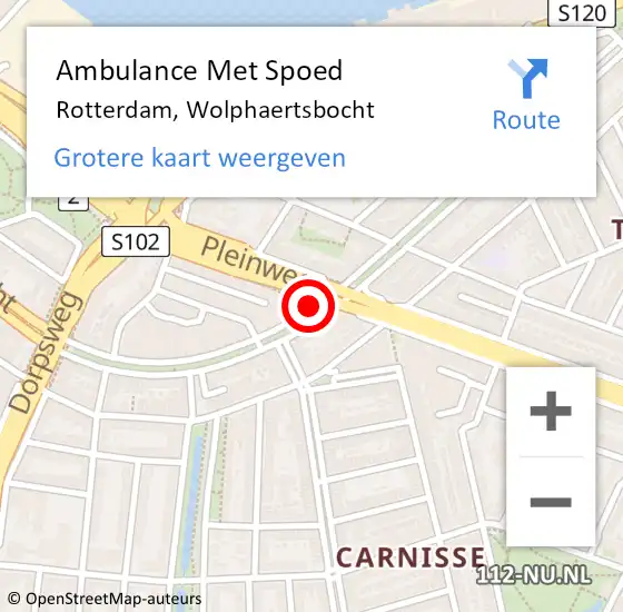 Locatie op kaart van de 112 melding: Ambulance Met Spoed Naar Rotterdam, Wolphaertsbocht op 30 oktober 2019 19:16