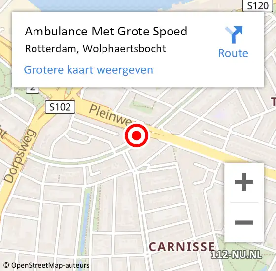 Locatie op kaart van de 112 melding: Ambulance Met Grote Spoed Naar Rotterdam, Wolphaertsbocht op 30 oktober 2019 19:44