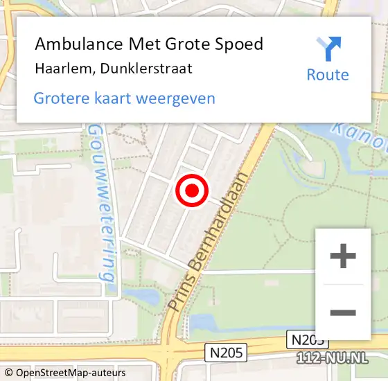 Locatie op kaart van de 112 melding: Ambulance Met Grote Spoed Naar Haarlem, Dunklerstraat op 30 oktober 2019 20:01