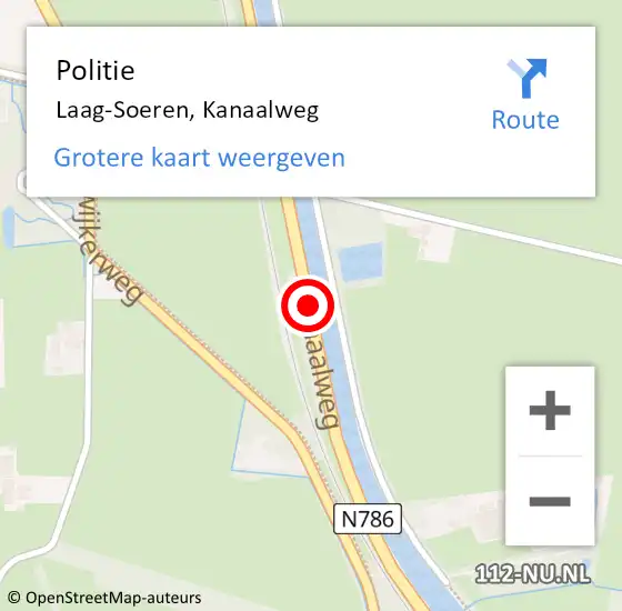 Locatie op kaart van de 112 melding: Politie Laag-Soeren, Kanaalweg op 30 oktober 2019 20:40