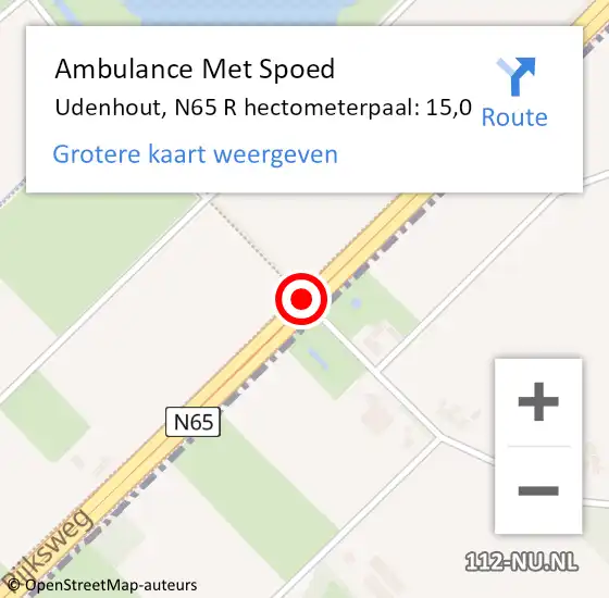 Locatie op kaart van de 112 melding: Ambulance Met Spoed Naar Udenhout, N65 R hectometerpaal: 15,0 op 18 april 2014 10:28