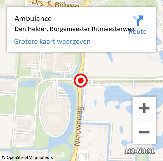 Locatie op kaart van de 112 melding: Ambulance Den Helder, Burgemeester Ritmeesterweg op 31 oktober 2019 14:56