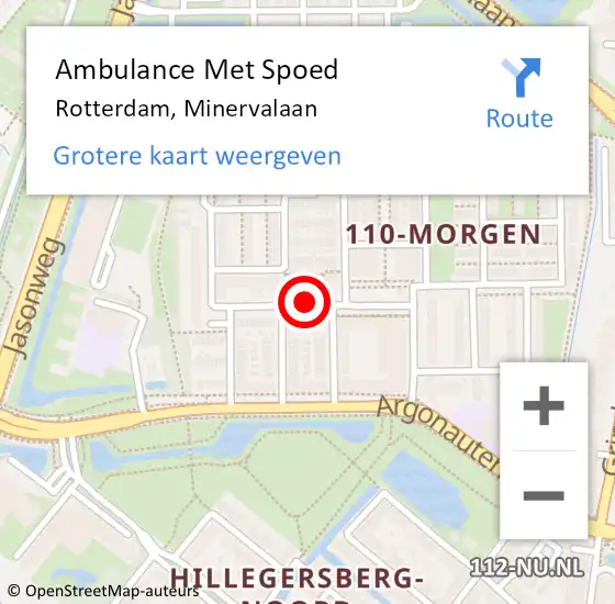 Locatie op kaart van de 112 melding: Ambulance Met Spoed Naar Rotterdam, Minervalaan op 1 november 2019 11:10