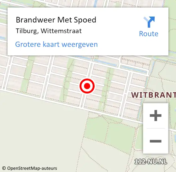 Locatie op kaart van de 112 melding: Brandweer Met Spoed Naar Tilburg, Wittemstraat op 1 november 2019 11:25
