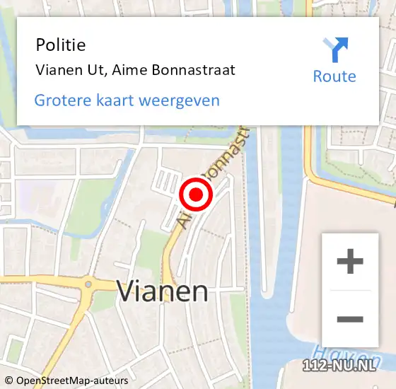 Locatie op kaart van de 112 melding: Politie Vianen Ut, Aime Bonnastraat op 1 november 2019 16:18