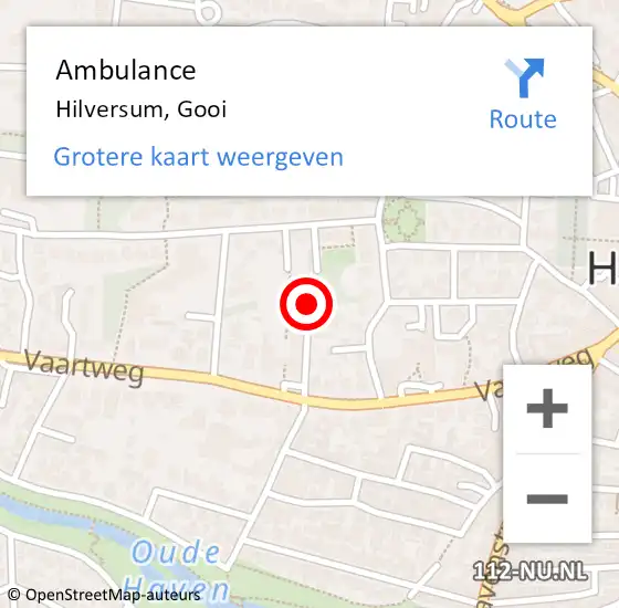 Locatie op kaart van de 112 melding: Ambulance Hilversum, Gooi op 1 november 2019 20:16