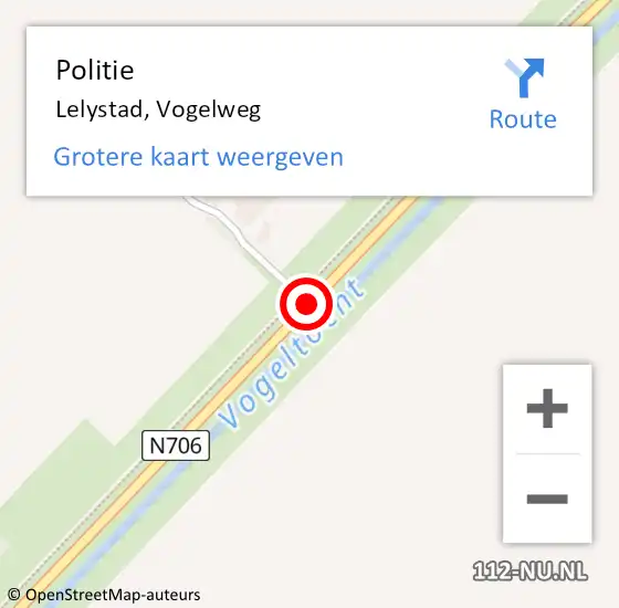 Locatie op kaart van de 112 melding: Politie Lelystad, Vogelweg op 2 november 2019 00:19
