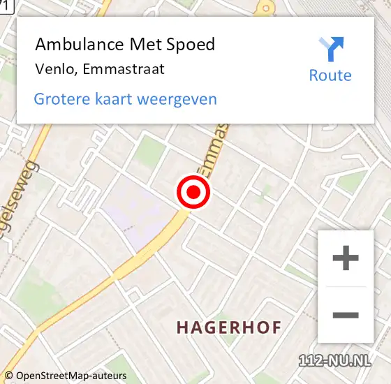 Locatie op kaart van de 112 melding: Ambulance Met Spoed Naar Venlo, Emmastraat op 2 november 2019 12:10