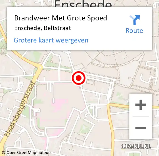Locatie op kaart van de 112 melding: Brandweer Met Grote Spoed Naar Enschede, Beltstraat op 2 november 2019 16:04
