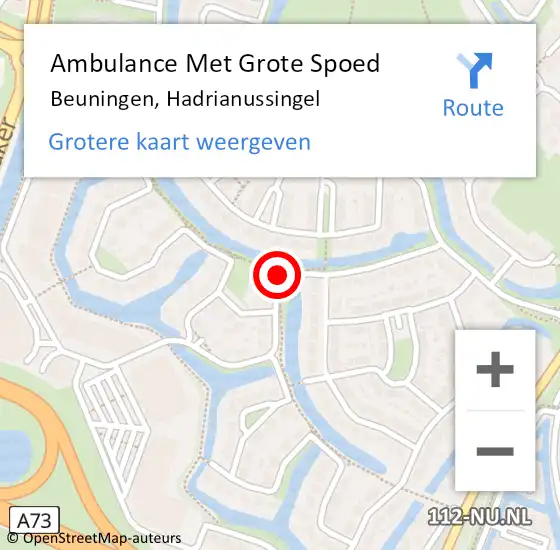 Locatie op kaart van de 112 melding: Ambulance Met Grote Spoed Naar Beuningen, Hadrianussingel op 2 november 2019 16:13
