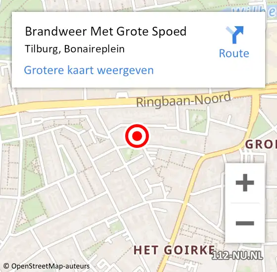 Locatie op kaart van de 112 melding: Brandweer Met Grote Spoed Naar Tilburg, Bonaireplein op 2 november 2019 20:45
