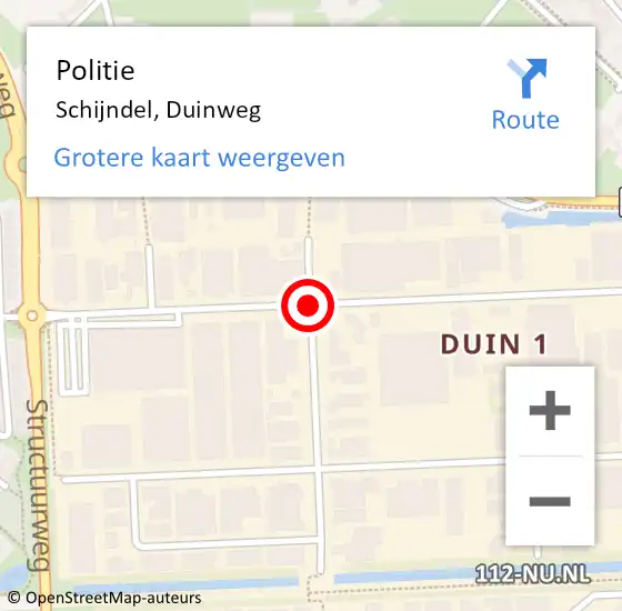 Locatie op kaart van de 112 melding: Politie Schijndel, Duinweg op 3 november 2019 02:20