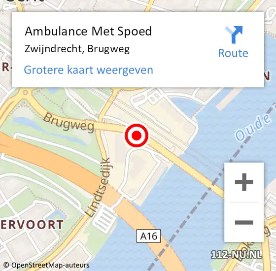 Locatie op kaart van de 112 melding: Ambulance Met Spoed Naar Zwijndrecht, Brugweg op 3 november 2019 04:31