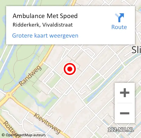 Locatie op kaart van de 112 melding: Ambulance Met Spoed Naar Ridderkerk, Vivaldistraat op 3 november 2019 17:27
