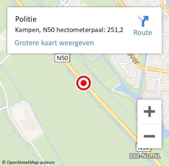 Locatie op kaart van de 112 melding: Politie Kampen, N50 hectometerpaal: 249,6 op 4 november 2019 08:07