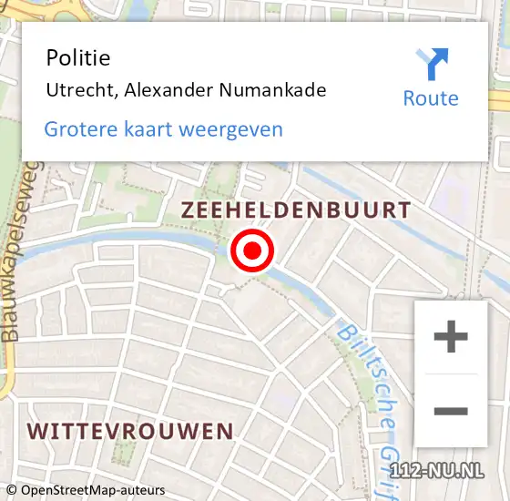 Locatie op kaart van de 112 melding: Politie Utrecht, Alexander Numankade op 4 november 2019 08:07