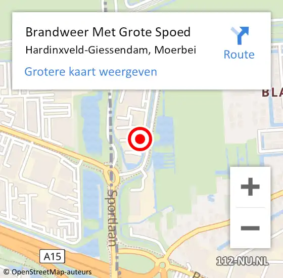 Locatie op kaart van de 112 melding: Brandweer Met Grote Spoed Naar Hardinxveld-Giessendam, Moerbei op 4 november 2019 09:13