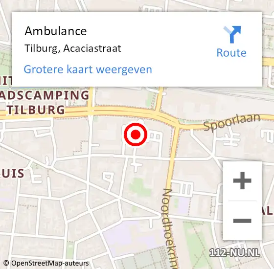 Locatie op kaart van de 112 melding: Ambulance Tilburg, Acaciastraat op 4 november 2019 10:05