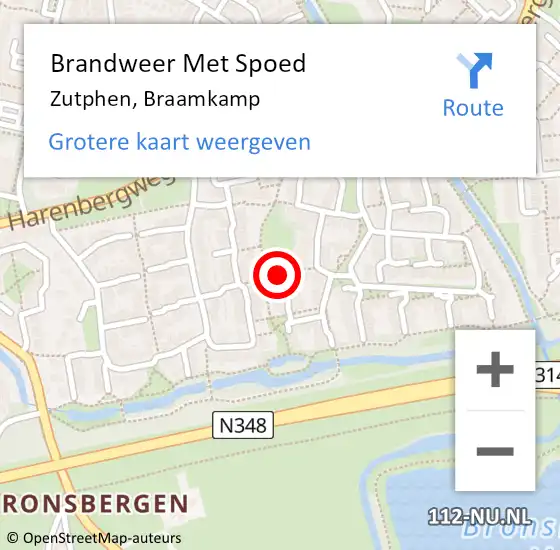 Locatie op kaart van de 112 melding: Brandweer Met Spoed Naar Zutphen, Braamkamp op 4 november 2019 19:12