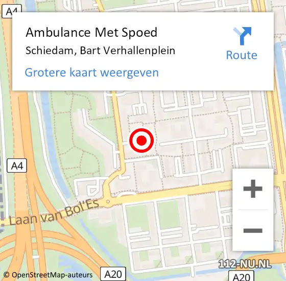 Locatie op kaart van de 112 melding: Ambulance Met Spoed Naar Schiedam, Bart Verhallenplein op 5 november 2019 13:19