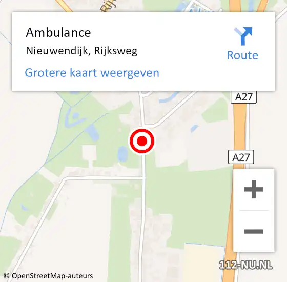 Locatie op kaart van de 112 melding: Ambulance Nieuwendijk, Rijksweg op 5 november 2019 13:46