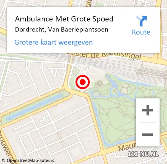 Locatie op kaart van de 112 melding: Ambulance Met Grote Spoed Naar Dordrecht, Van Baerleplantsoen op 5 november 2019 15:39