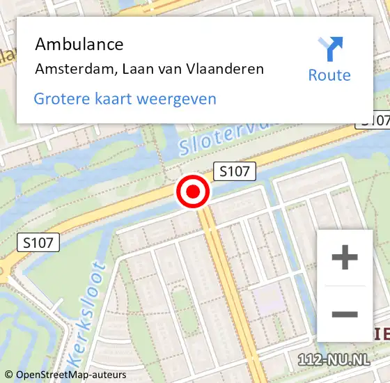 Locatie op kaart van de 112 melding: Ambulance Amsterdam, Laan van Vlaanderen op 5 november 2019 17:37