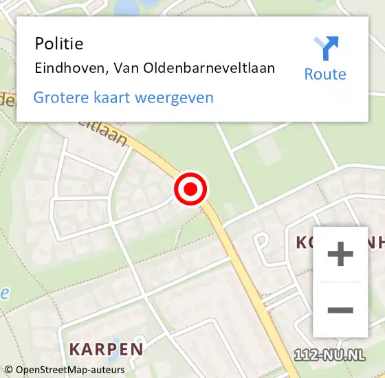 Locatie op kaart van de 112 melding: Politie Eindhoven, Van Oldenbarneveltlaan op 5 november 2019 20:54