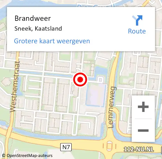 Locatie op kaart van de 112 melding: Brandweer Sneek, Kaatsland op 5 november 2019 23:49
