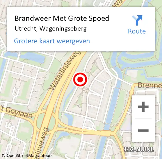 Locatie op kaart van de 112 melding: Brandweer Met Grote Spoed Naar Utrecht, Wageningseberg op 6 november 2019 05:00