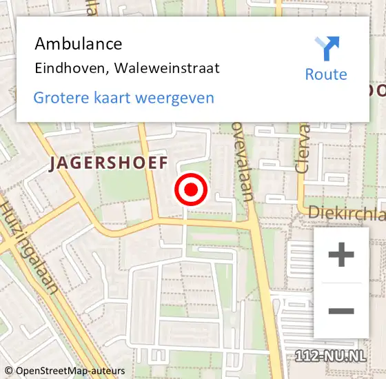 Locatie op kaart van de 112 melding: Ambulance Eindhoven, Waleweinstraat op 6 november 2019 09:40