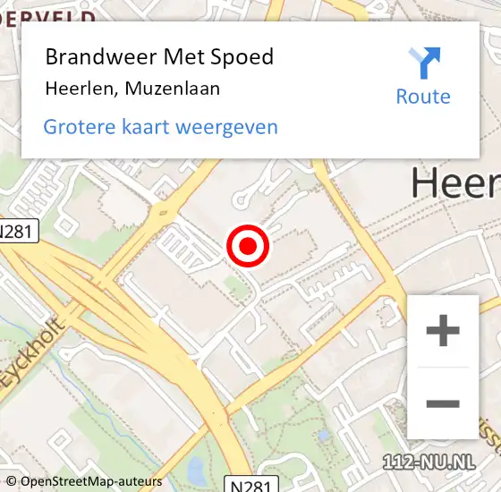 Locatie op kaart van de 112 melding: Brandweer Met Spoed Naar Heerlen, Muzenlaan op 6 november 2019 11:41
