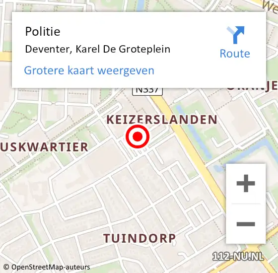 Locatie op kaart van de 112 melding: Politie Deventer, Karel De Groteplein op 7 november 2019 13:13