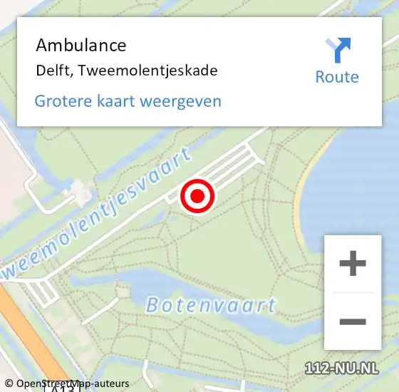 Locatie op kaart van de 112 melding: Ambulance Delft, Tweemolentjeskade op 7 november 2019 13:51