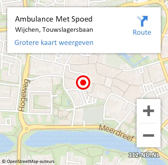 Locatie op kaart van de 112 melding: Ambulance Met Spoed Naar Wijchen, Touwslagersbaan op 8 november 2019 03:28