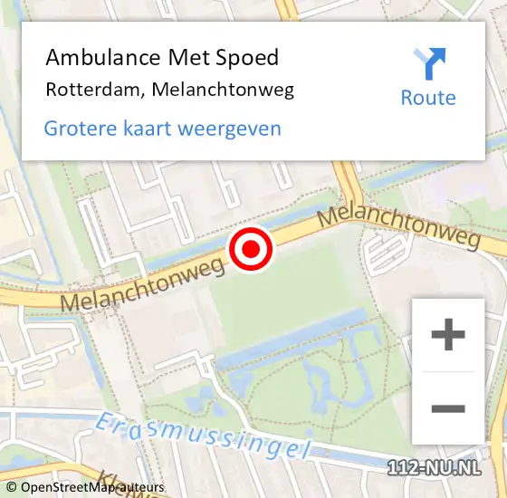 Locatie op kaart van de 112 melding: Ambulance Met Spoed Naar Rotterdam, Melanchtonweg op 8 november 2019 08:25